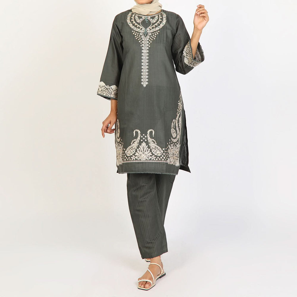 Women's Fancy 2Pcs Suit - Gray, Women Shalwar Suits, Chase Value, Chase Value