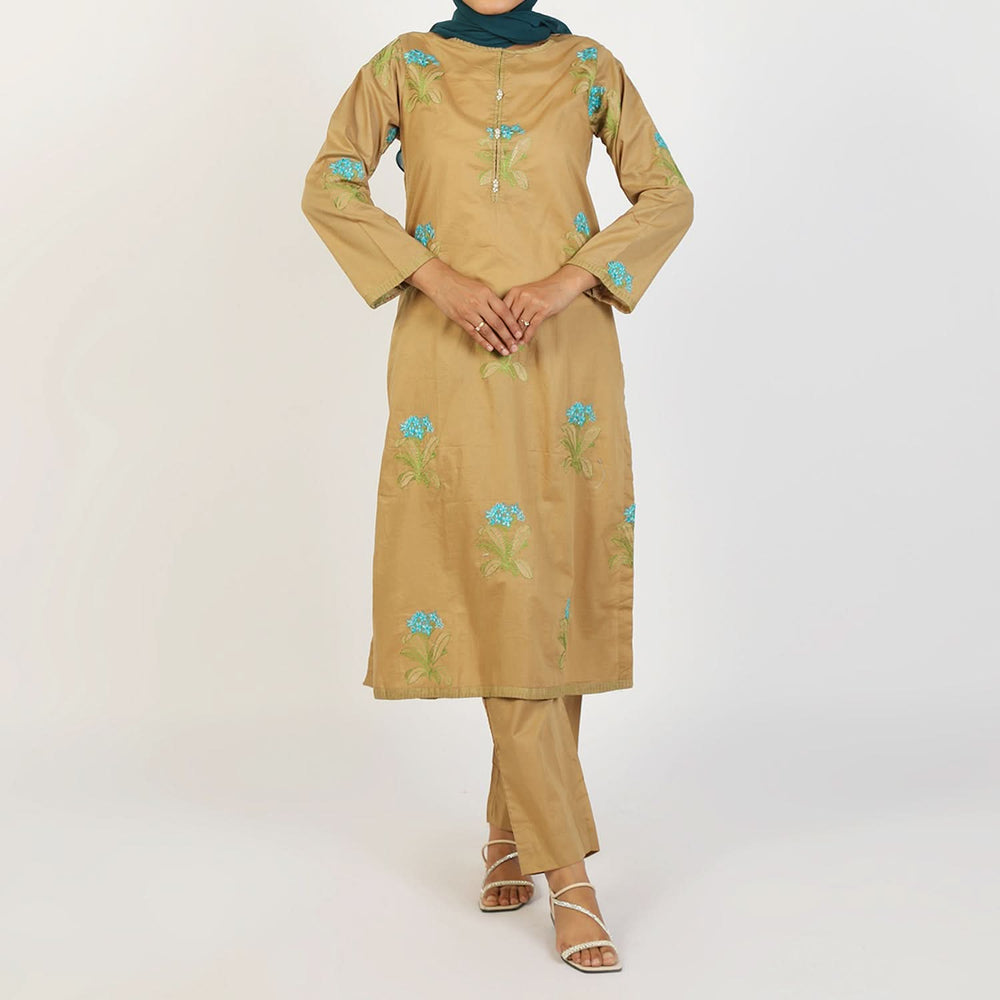 Women's Embroidered Eastern Co-ord Set - Khaki, Women Co-Ord Set, Chase Value, Chase Value