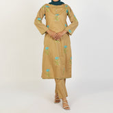 Women's Embroidered Eastern Co-ord Set - Khaki, Women Co-Ord Set, Chase Value, Chase Value