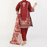 Women’s Stitched 3-Piece Cotton Suit – Deep Maroon, Women Shalwar Suits, Chase Value, Chase Value