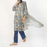Women's Lawn Printed Embroidered 3Pcs Suit - Navy Blue, Women Shalwar Suits, Chase Value, Chase Value