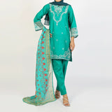 Women’s Stitched 3-Piece Cotton Suit – Emerald Green, Women Shalwar Suits, Chase Value, Chase Value