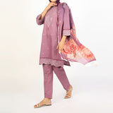 Women’s Stitched 3-Piece Cotton Suit – Mauve, Women Shalwar Suits, Chase Value, Chase Value