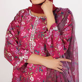 Women's Lawn Printed Embroidered 3Pcs Suit - Purple, Women Shalwar Suits, Chase Value, Chase Value