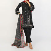 Women’s Stitched 3-Piece Cotton Suit – Black, Women Shalwar Suits, Chase Value, Chase Value