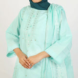 Women's Embroidered Jacquard 3Pcs Suit - Turquoise, Women Shalwar Suits, Chase Value, Chase Value