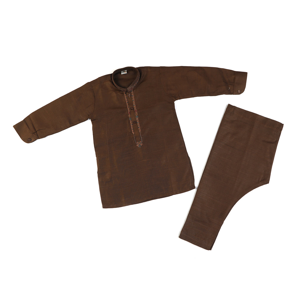 Boys Embroidered Shalwar Suit - Dark Brown, Boys Shalwar Kameez, Chase Value, Chase Value