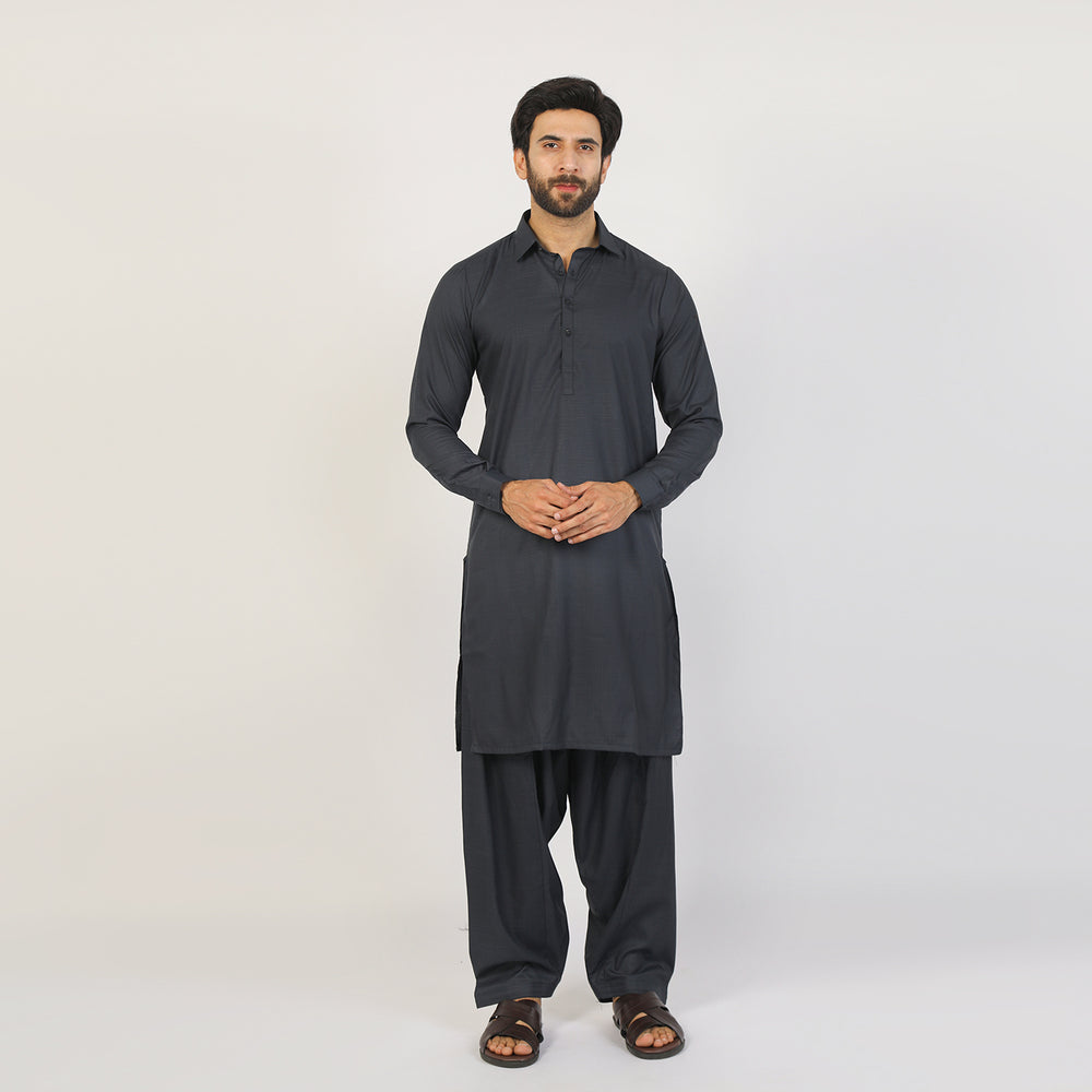 Men's Slim Fit Kameez Shalwar Suit - Dark Grey, Men's Shalwar Kameez, Chase Value, Chase Value