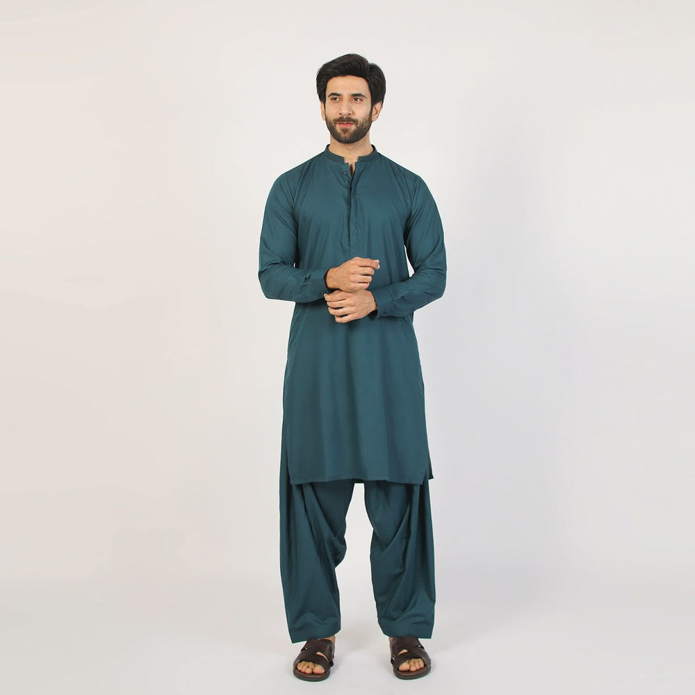 Eminent Men's Trim Fit Embroidered Shalwar Suit - Green, Men's Shalwar Kameez, Eminent, Chase Value