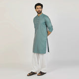 Men's Slim Fit Embroidered Kurta - Green, Men's Kurtas, Chase Value, Chase Value