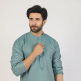 Men's Slim Fit Embroidered Kurta - Green, Men's Kurtas, Chase Value, Chase Value