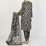 Women's Lawn Printed Embroidered 3Pcs Suit - Black, Women Shalwar Suits, Chase Value, Chase Value