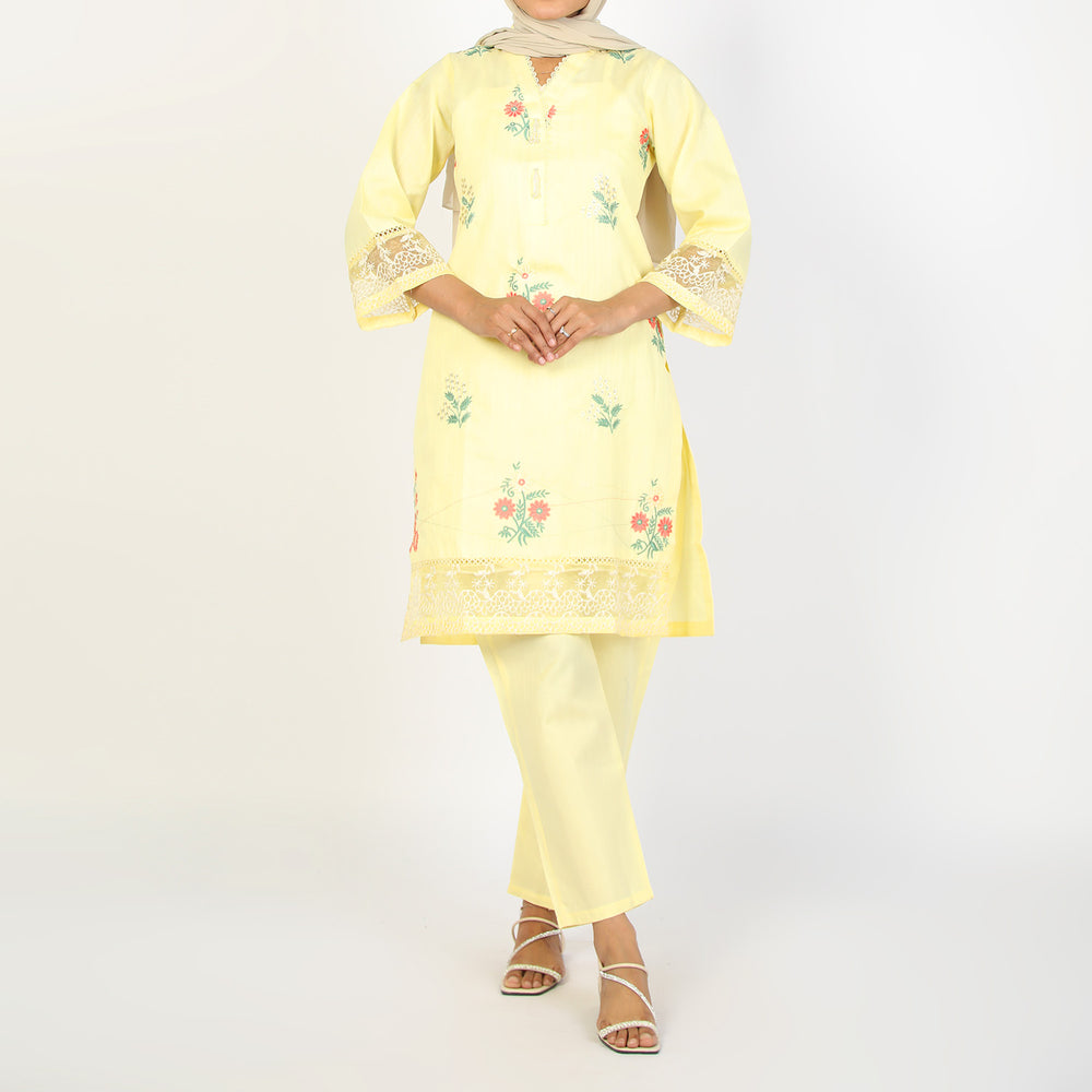 Women's Dobbi 2Pcs Suit - Lemon, Women Shalwar Suits, Chase Value, Chase Value