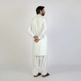 Eminent Men's Trim Fit Embrioded Shalwar Suit - White, Men's Shalwar Kameez, Eminent, Chase Value