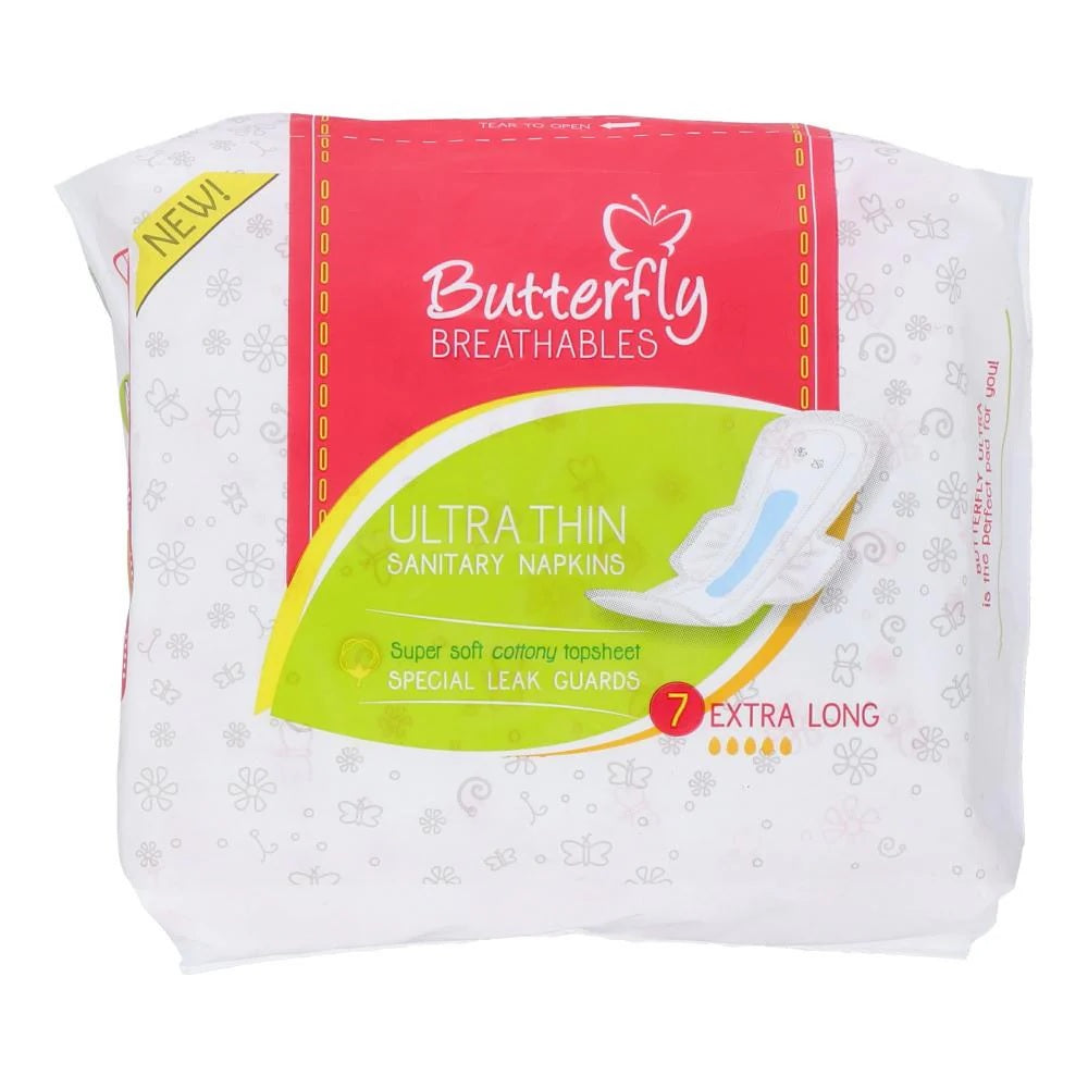 Butterfly Breathable Ultra Thin Cottony Top Sheet Sanitary Pads Extra Large - 7 Pieces, Sanitory Napkins, Butterfly, Chase Value