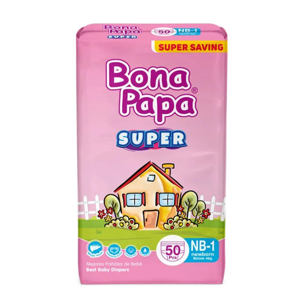 Bona Papa Super Baby Diapers, NB-1 New Born, Below 4 KG, 50-Pack