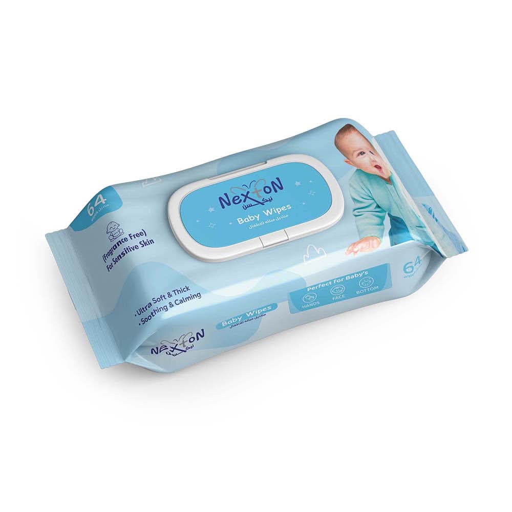 Nexton Baby Wipes – 64 Pieces (Fragrance Free), Diapers & Wipes, Nexton, Chase Value