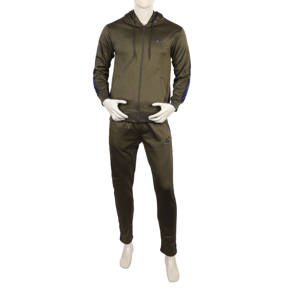 Men's Full Sleeves Fleece Zipper Track Suit - Dark Green, Men's Track Suits, Chase Value, Chase Value