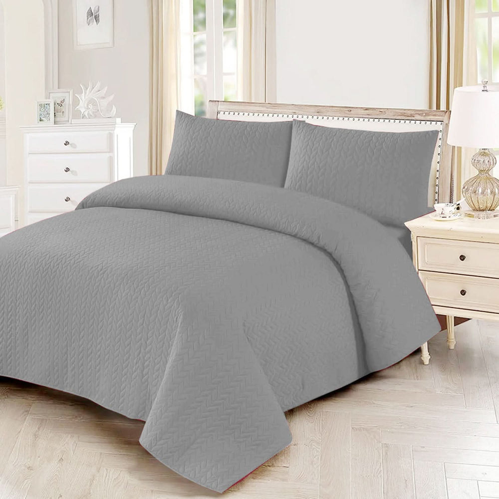Queen bedspread Set 3 Pcs - Grey, Double Size Bed Sheet, Chase Value, Chase Value