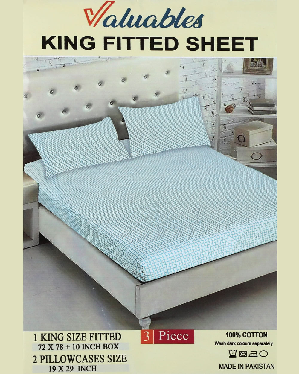 Valuables Printed Fitted Cotton Double Bedsheet with 2 Pillow Covers 180x102, Double Size Bed Sheet, Chase Value, Chase Value