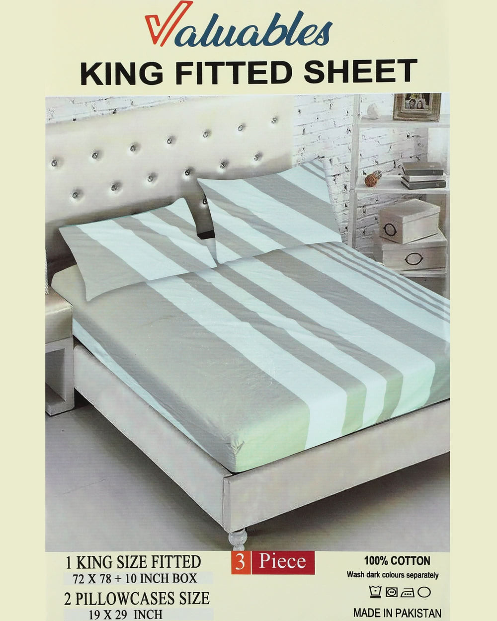Valuables Printed Fitted Cotton Double Bedsheet with 2 Pillow Covers 180x102, Double Size Bed Sheet, Chase Value, Chase Value