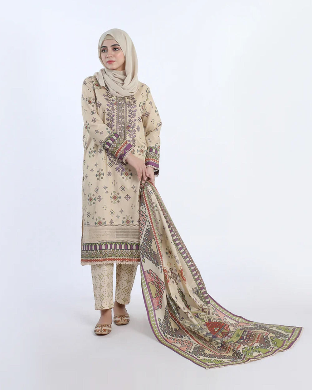 Eminent Women’s Stitched 3-Piece Embroidered Suit – Beige, Women Shalwar Suits, Eminent, Chase Value