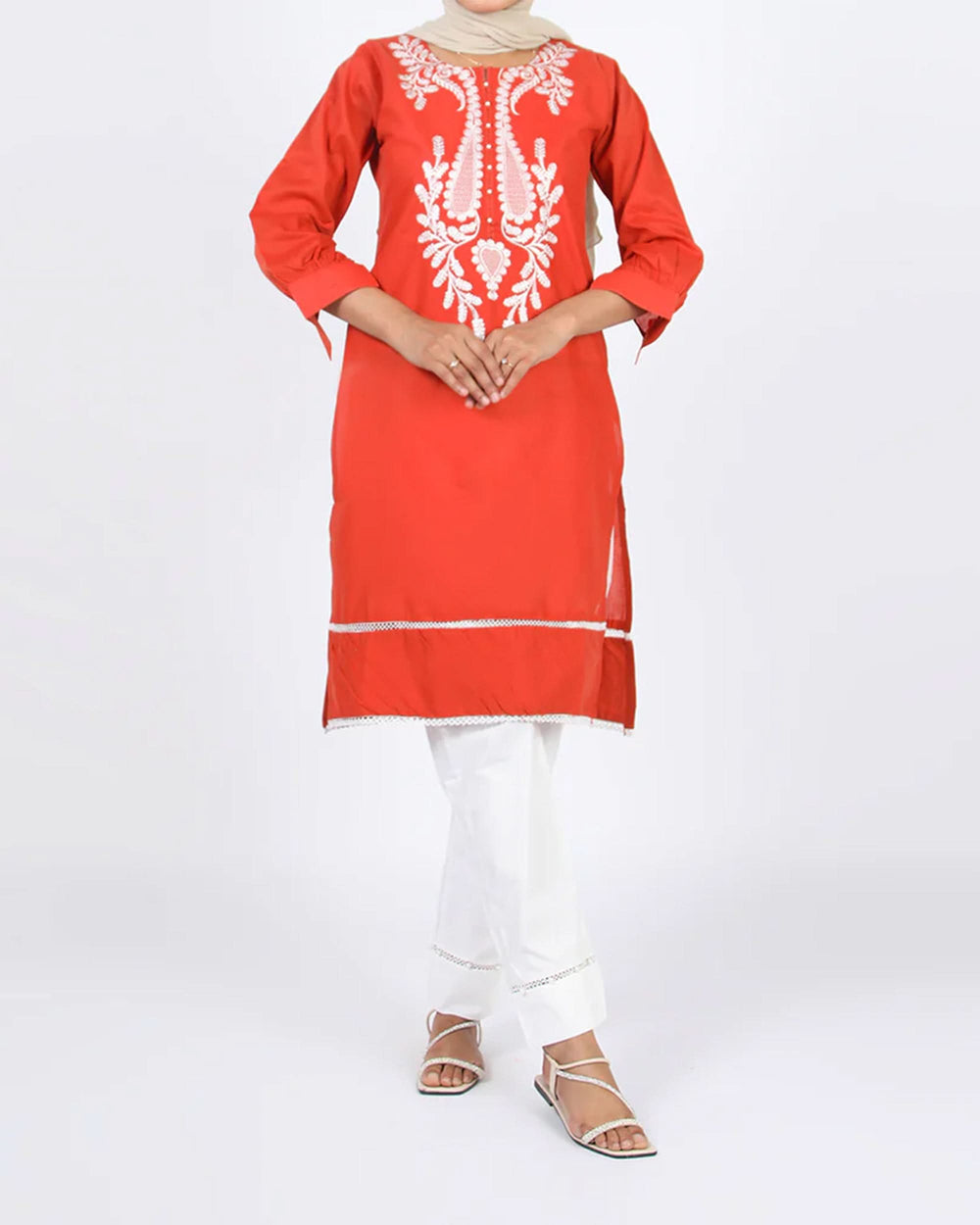Women's Embroidered Kurti - Rust, Women Ready Kurtis, Chase Value, Chase Value