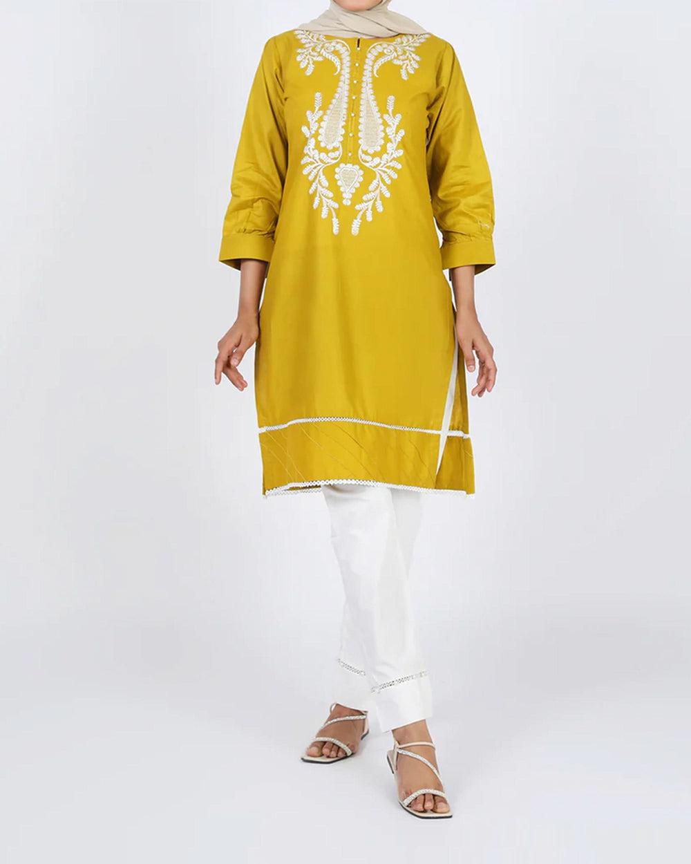Women's Embroidered Kurti - Mustard, Women Ready Kurtis, Chase Value, Chase Value