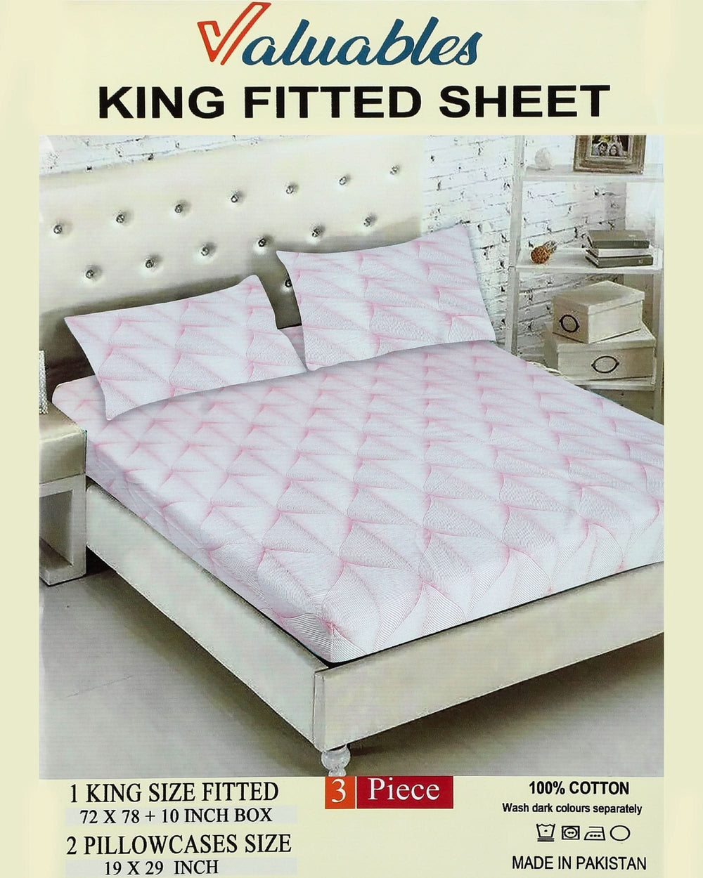 Valuables Printed Fitted Cotton Double Bedsheet with 2 Pillow Covers 180x102, Double Size Bed Sheet, Chase Value, Chase Value