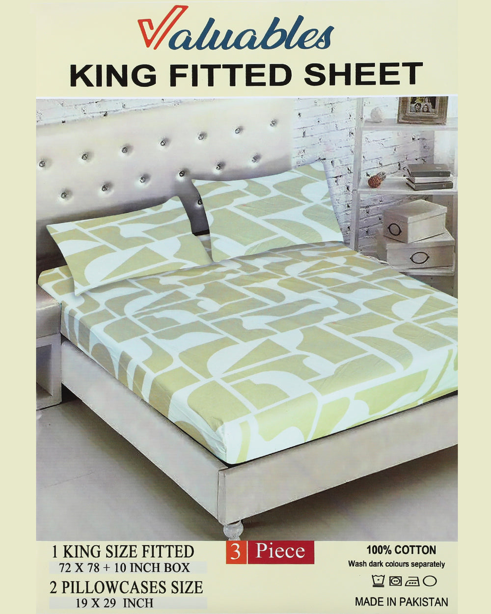 Valuables Printed Fitted Cotton Double Bedsheet with 2 Pillow Covers 180x102, Double Size Bed Sheet, Chase Value, Chase Value