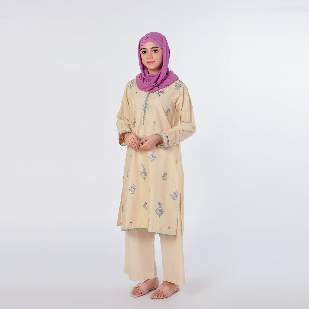 Women's Embroidered 2Pcs Shalwar Suit - Beige, Women Shalwar Suits, Chase Value, Chase Value