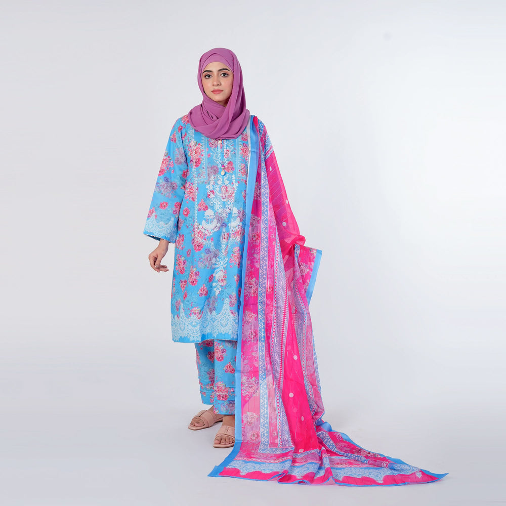 Women's Printed Shalwar Suit - Blue, Women Shalwar Suits, Chase Value, Chase Value