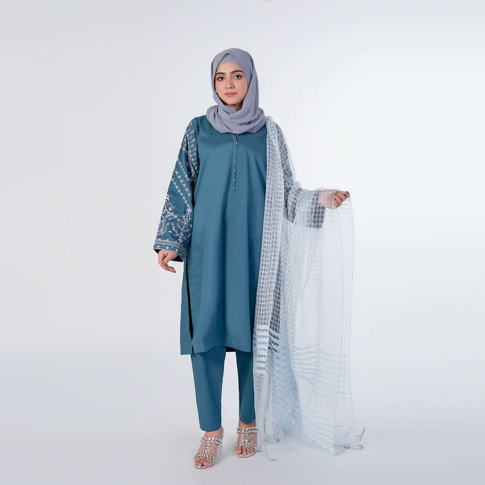 Women's Stitched 2pcs Suit - Sea Green, Women Shalwar Suits, Chase Value, Chase Value