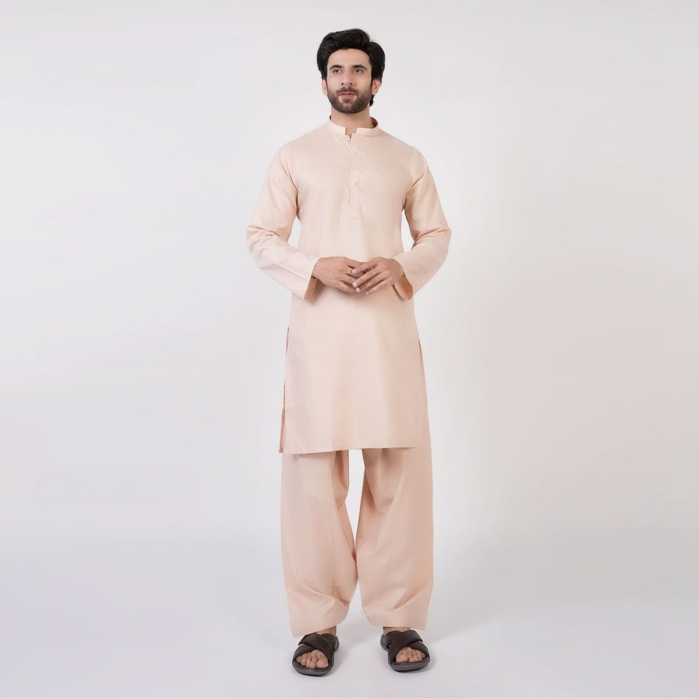 Men's Slim Fit Plain Kurta Shalwar Suit - Fawn, Men's Shalwar Kameez, Chase Value, Chase Value