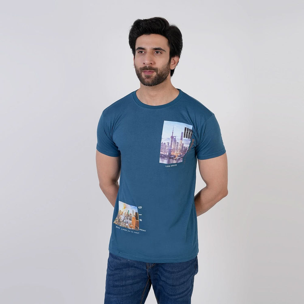 Men's Half Sleeves Printed T-Shirt - Steel Green, Men's T-Shirts & Polos, Chase Value, Chase Value