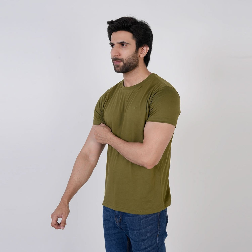 Men's Half Sleeves Round Neck T-Shirt - Olive Green, Men's T-Shirts & Polos, Chase Value, Chase Value