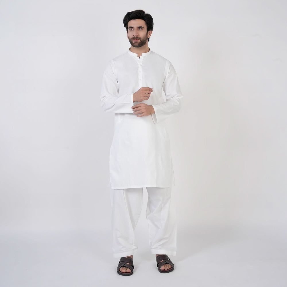 Men's Slim Fit Plain Kurta Shalwar Suit - White, Men's Shalwar Kameez, Chase Value, Chase Value