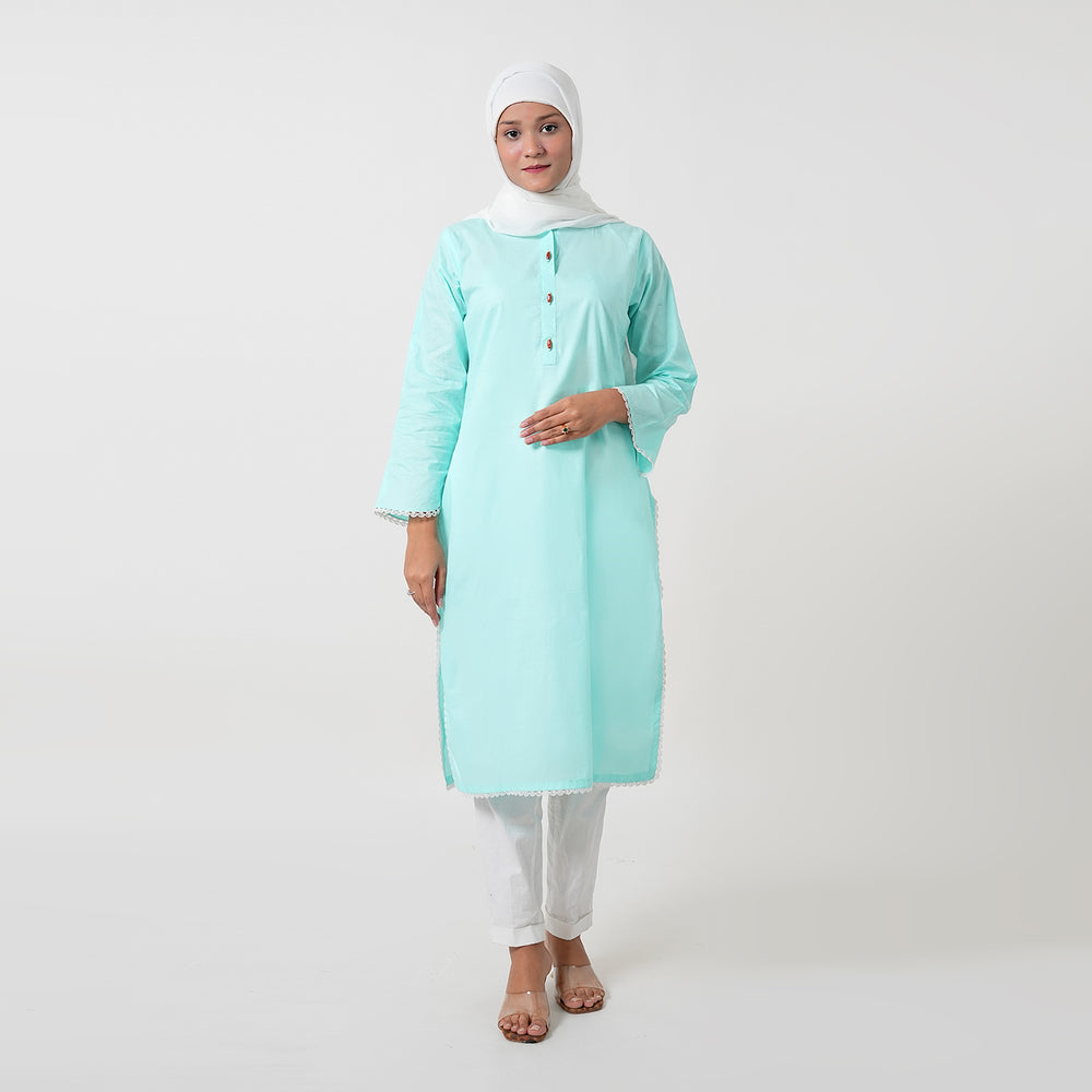 Women's Dyed Kurti - Cyan, Women Ready Kurtis, Chase Value, Chase Value