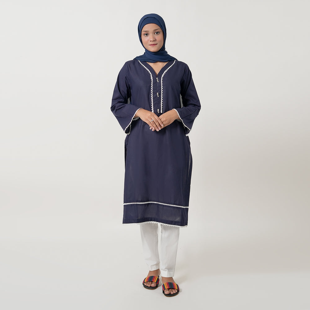 Women's Dyed Kurti - Navy Blue, Women Ready Kurtis, Chase Value, Chase Value