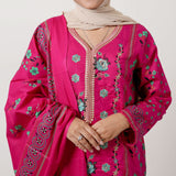 Women's Printed Stitched 3 PCS Suit - Pink, Women Shalwar Suits, Chase Value, Chase Value