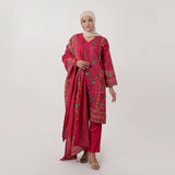 Women's Printed Stitched 3 PCS Suit - Red, Women Shalwar Suits, Chase Value, Chase Value