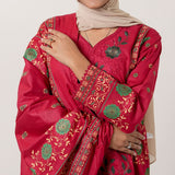 Women's Printed Stitched 3 PCS Suit - Red, Women Shalwar Suits, Chase Value, Chase Value