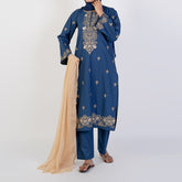 Women's Cotton Embroidered 2Pcs Suit - Steel Blue, Women Shalwar Suits, Chase Value, Chase Value