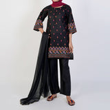 Women's Cotton Embroidered 3Pcs Suit -Black, Women Shalwar Suits, Chase Value, Chase Value