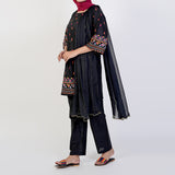 Women's Cotton Embroidered 3Pcs Suit -Black, Women Shalwar Suits, Chase Value, Chase Value