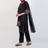 Women's Cotton Embroidered 3Pcs Suit -Black, Women Shalwar Suits, Chase Value, Chase Value