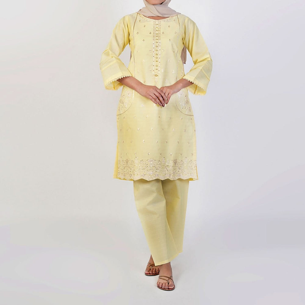 Women's Fancy 2 Pcs Suit - Lemon, Women Shalwar Suits, Chase Value, Chase Value