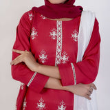 Women's Cotton Embroidered 3Pcs Suit -Red, Women Shalwar Suits, Chase Value, Chase Value