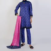 Women's Printed Stitched 3 PCS Suit - Blue, Women Shalwar Suits, Chase Value, Chase Value