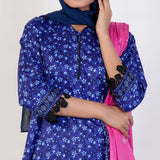 Women's Printed Stitched 3 PCS Suit - Blue, Women Shalwar Suits, Chase Value, Chase Value